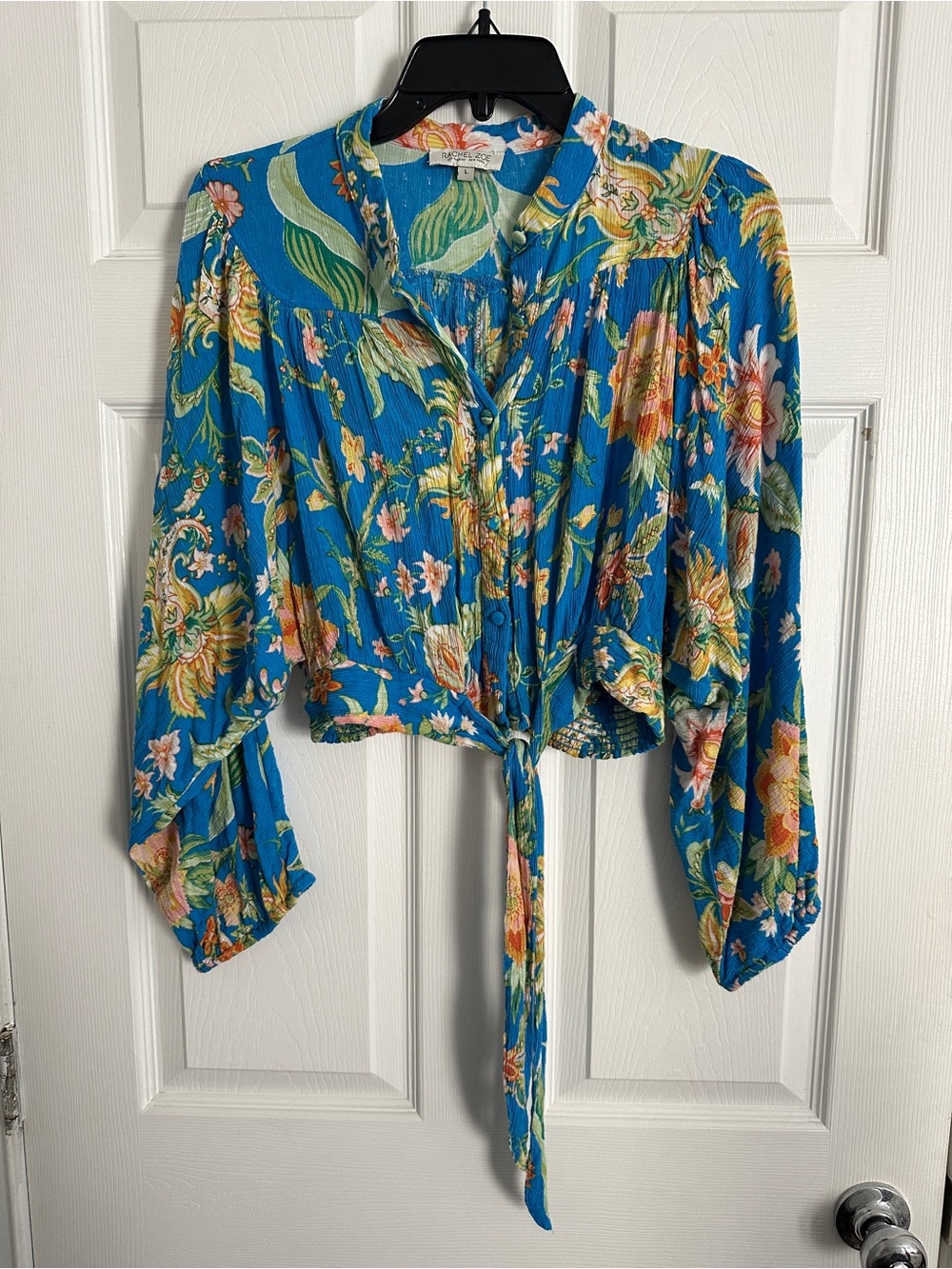 Rachel Zoe Blue Floral Tie-Front Blouse